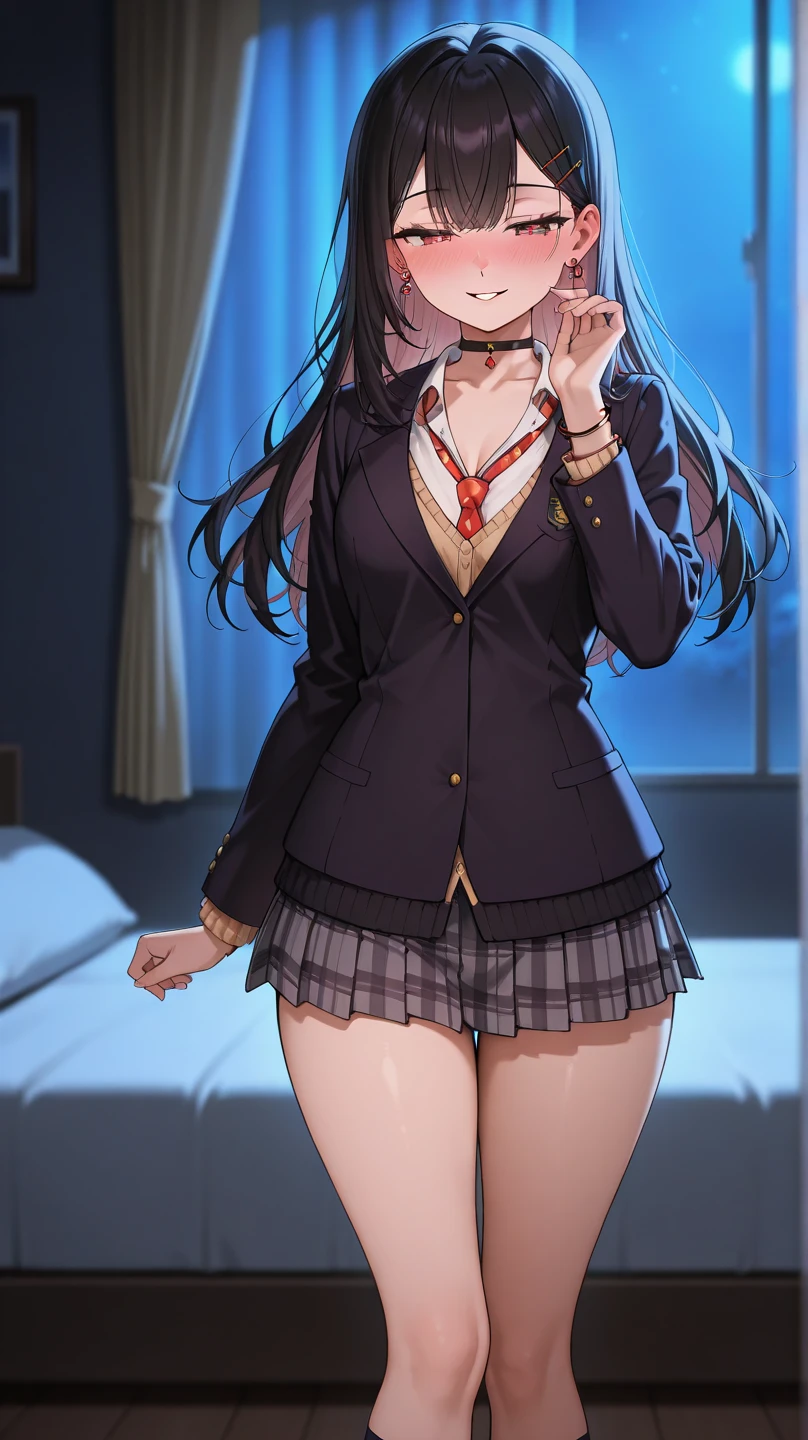 (masterpiece:1.2, best quality:1.1, highres,absurdres, high quality),(photorealistic:1.1),reflected light, colorful,ultra-detailed,8k, ultra hd, super detailed,
komi shouko, 1girl, solo,purple eyes, (black pantyhose):1.2,(small breasts):1.2, blazer, blue jacket , bow, bowtie ,(collared shirt) BREAK (red skirt), bar on background, looking at viewer,( hand in panties):1.3, underwear, panties, pussy juice,  blush,skirt lift, 
<lora:komi_shouko:0.6>    <lora:GoodHands-beta2:1>    <lora:hand_in_panties_v0.82:1>