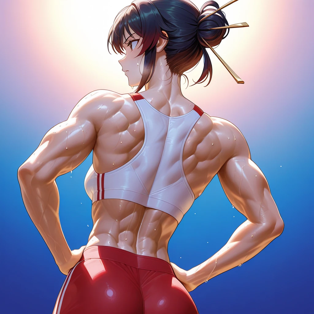 1girl, large breasts, crop top, muscular, momo yaoyorozu, masterpiece, stretching, armpit, armpit hair