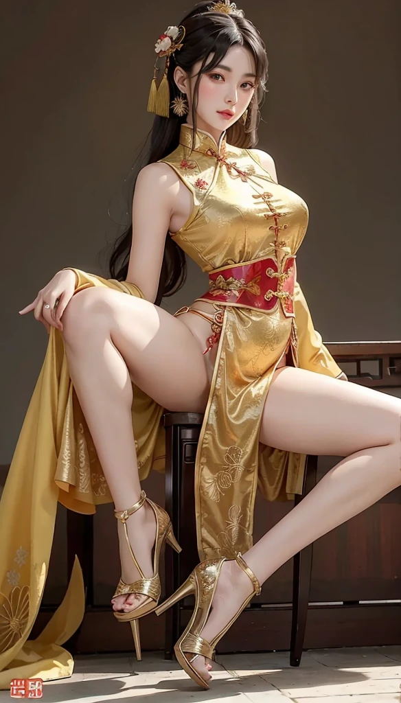 (((long Traditional Chinese costumes outfit comes off))),(((view full body))),(((Show cleavage))),(((bare inner thigh)))、(((show side breast))),(((detached sleeves))),(((over-kneehighs))),ulzzang-6500-v1.1, (Raw photo:1.2), (Photorealsitic:1.4), a beautiful detailed girl, extremely detailed eye and face, beautiful detailed eyes, ultra-detailed, High resolution, top-quality, masterpiece, ighly detailed, 8k wallpaper, magnifica, finely detail, top-quality, Light on the face,电影灯光,1girl in,(Kowloon City),Beautiful eyes,a smile,Opening Mouth,(((pants wedged between buttocks))),Lace-rimmed panties