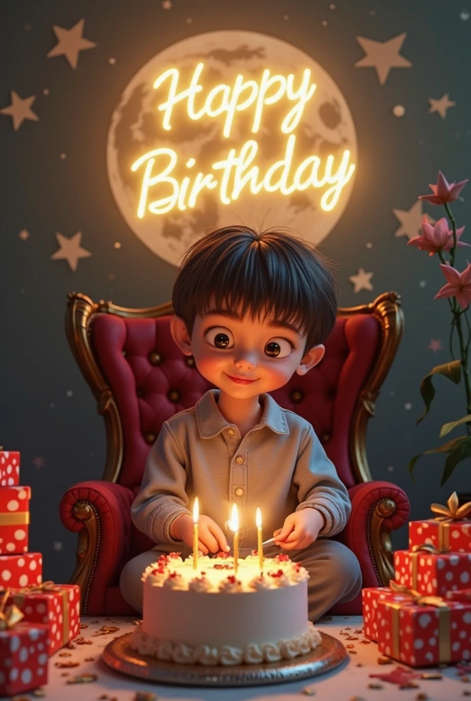A girl whom I loved a lot but is no longer in my life, the effect of memories, a sad background, some shining books, a boy sitting sadly, remembering the girl, an atmosphere of birthday wishes, The cake is placed beside it, along with flowers and a rose, There should be text written Happy birthday P in the background