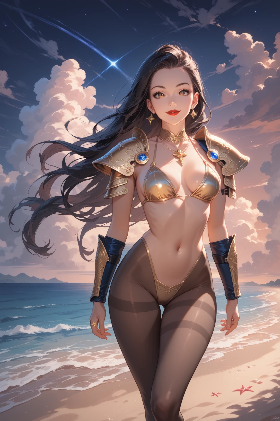 Masterpiece, best quality, (8k very detailed CG unit wallpaper) (best quality), (best illustration), (best shading) a golden sea wave, bright orange aol sunset through the wave, golden water drops flying, (:1. 6), fantasy medieval pirate, saber in hand, turban, pirate hat, cocked hat, on a boat, sails, sea and sky background, the only characters, correct female anatomy, art by Greg Rutkowski, digital art by artgerm, detailed art, masterpiece, digital painting, correct anatomy Translated with www.DeepL.com/Translator (free version)