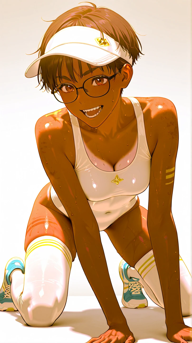 score_9, score_8_up, score_7_up, score_6_up, Character concept art of a dark skinned woman, twin braids, yellow crop top, khahki shorts, low angle, underboob, baseball cap, blowing bubble gum, fashionable, high detail establishing shot. cinematic, bokeh, use of color theory