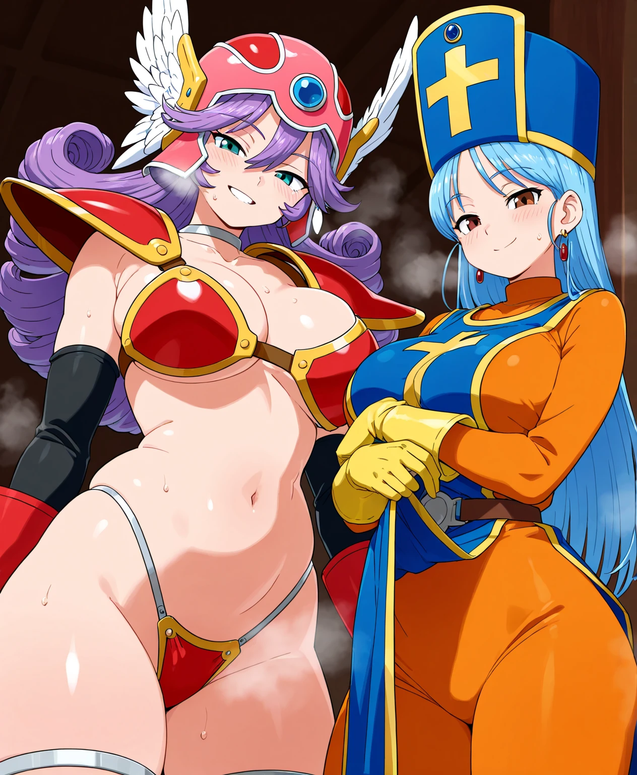 score_9, score_8_up, score_7_up, score_6_up, score_5_up, score_4_up, (source_anime), 2girls, Kono Subarashii Sekai ni Shukufuku o!, konosuba, (megumin, short hair, , small breasts, puffy nipples), (aqua, long hair, big breasts), yuri, age difference, giant size difference, pussy, far, full body, sex, forced, rape, breasts sucking