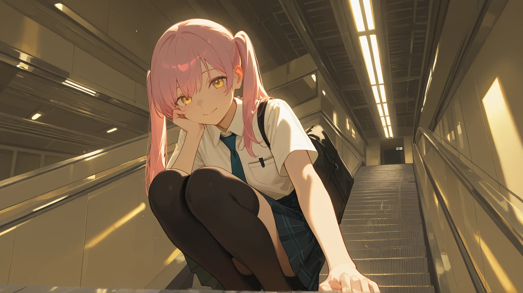 Anime girl, cute girl, sitting on the chair,showes feet,detailet feet,view from below