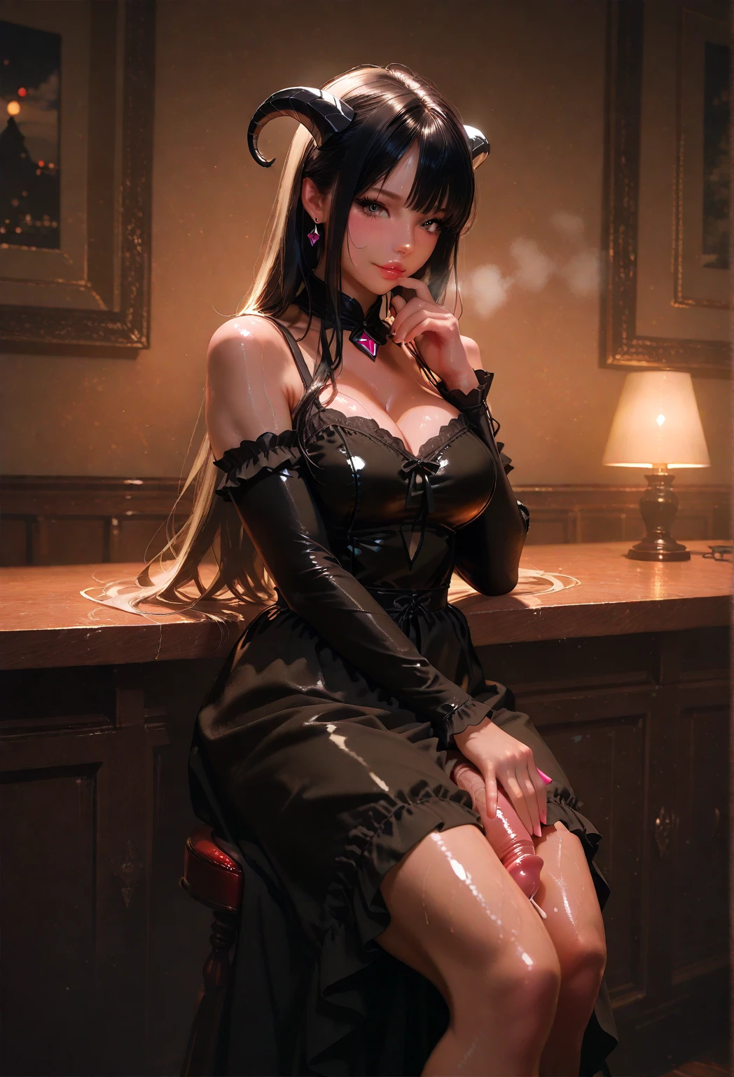 masterpiece , (Nightclub:1.3, Hostess:1.3, Nightclub girl:1.3), (((Large Breasts))), Off-the-shoulder velvet dress with sparkling sequins), Sitting lightly on the big sofa、Drinking and intoxication、Drunk face、Head to toe diagram、(Dark interior and atmosphere:1.5)