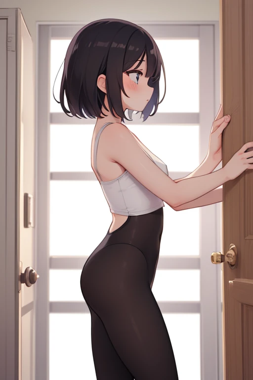 Place both hands on the wall、tights