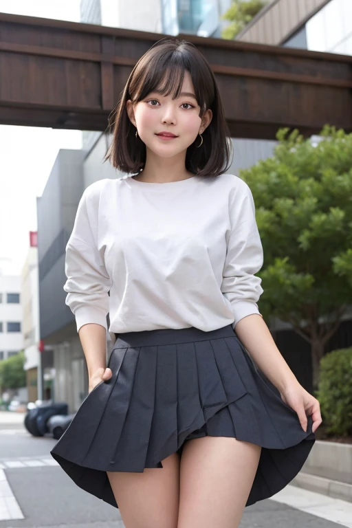 Photorealistic,masterpiece, best quality,ultra-detailed ,japanese girl,Elementary school student,cute,((she lift her skirt and shows her panties)),She takes great pleasure in showing off her panties to viewer,skirt lift,short bob hair,small breast,latest fashion,very happy,very slutty,outdoor,hakata,Japan,