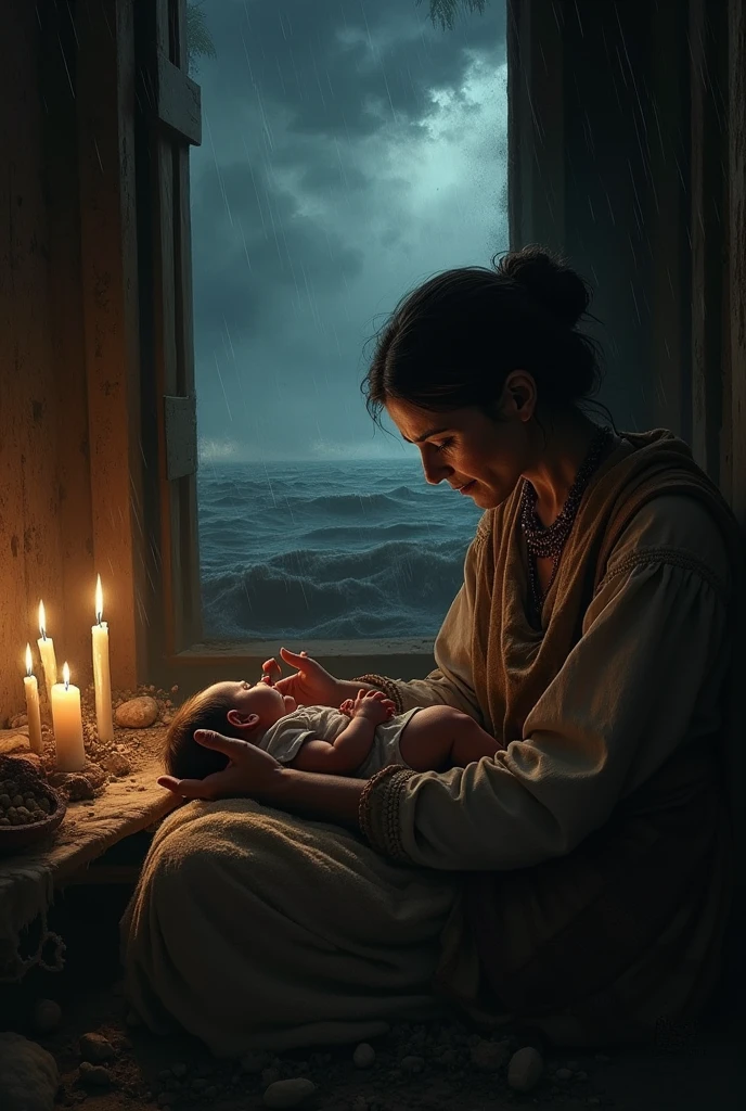 Nikola Tesla's mother giving birth on a stormy night