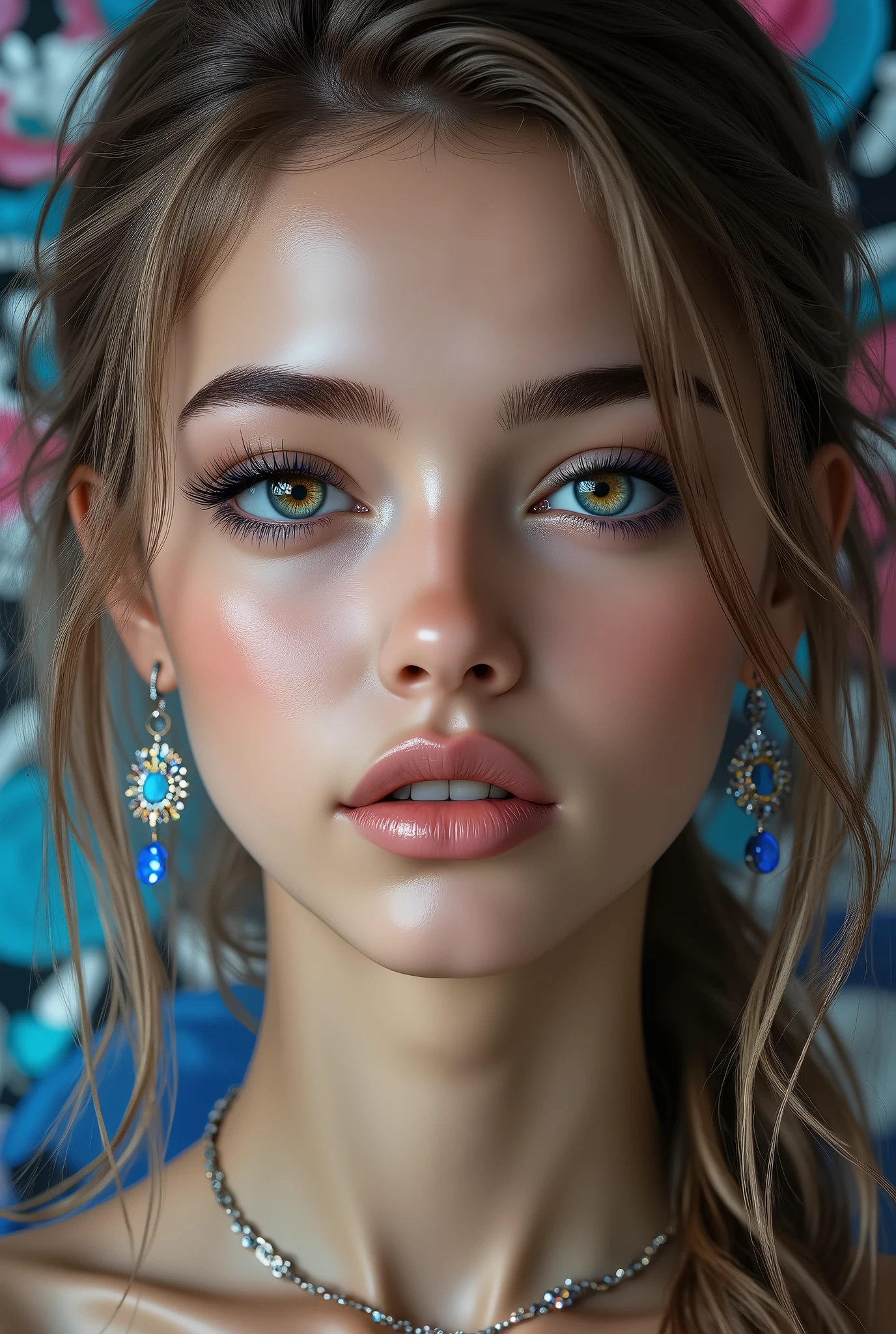  Realistic, (Photorealistic realism), ((ultra quality, extremely detailed digital art)), ((focus on extremely Realistic Proportion Body, Anatomically Correct:1.2)), Beautiful Girl, "ultra details Eyes: (acid-resistant terminology) (macro-details:1 . 25): * Moist corneal surface (visible aqueous layer:1 . 2) * Hyper-detailed iris stroma ((brown) with gold flecks) * Precise limbal ring (slightly darker pigmentation:1 . 22) * Pupil micro-texture (irregular edge authenticity:0 . 9) * Vasculature in sclera (subtle red veins radiating from limbus)" - "Lashes: blue individual synthetic fibers (crosshatched roots:1 . 2 , clump-free separation)" Technical Specs: (Optics: - "Zeiss Otus85mm f/1 . 4 lens (eye refraction calculations:1 . 3)" - "Shutter Speed:1/500 (freeze eye micro-movements)" - "Focus Stacking:7-point coverage on iris plane") (Post-Processing: - "Frequency separation for skin vs eye details" - "Selective sharpening: eyes200% , hair80%" - "Denoise: luminance20 , color35 (retain corneal speculars)") (Avoid: "pupil distortion , uncanny valley asymmetry , plastic-like wetness") UHD, perfect female body, {((Beautiful long legs in good style:1.35))}, ((no bra, no panties:1.3)), (medium butt), (skinny body build),(perfect hot model body:1.4), ((slim belly: 1.2)), (muscular body), dress a beautiful girl with a perfect figure in something nice, made of available materials (((latex), (lacy), (((leather))), ((jewelry)), steel, chains, chainmail, bracelets, pendants, earrings, everyday items)), I encourage you to draw them at the same time, ((Use any technique, any style, any outfit, Sew, ((embroider)),choose the color of your eyes, hair and even hairstyles)), ((I encourage you to choose the right background for your phenomenally drawn creation)), (Use any technique, any style, any outfit, arms tattoo,((micro skirt)),angelic cute face,white teeth, perfect beauty, long eyelashes, neon pink lips, oiled skin (psychedelic background, paranoia background),