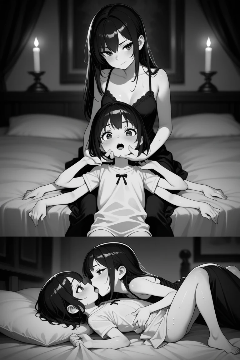 (Best quality,A high resolution),1 young little boy with bare legs, 1 adult girl naked crotch, young little boy and older girl having vaginal sex on the table, vaginal sex, damn, girl with bent knee, pubic hair, skirt up, Sex missionary position, I'm watching from the side, detailed facial expressions, gaze of a young little boy inserts a big penis into a girl's naked vagina, passionate embrace, sensual atmosphere, Soft lighting, artistic rendering, bright colors.