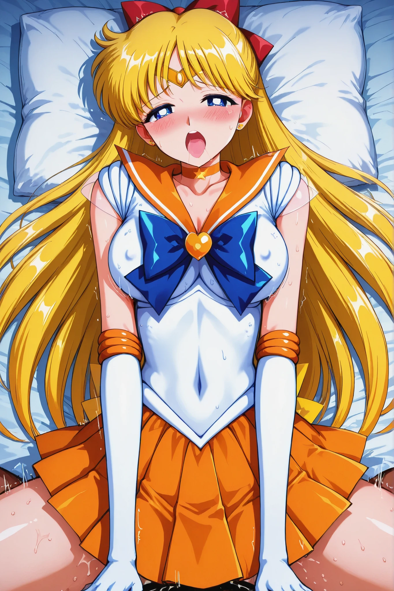 masterpiece, top quality, ((sex)), ((missionary position)), ((lying down)), (nsfw), (((nude))), ((Tsukino Usagi: 1.3)), (small breasts), (slender body), (blue eyes: 1.0), (blonde hair), (detailed face), face focus, white wall, (white wall), (embarrassed expression), (crying expression: 1.3), white gloves, detailed eyes, detailed face, love hotel, top quality, high quality, high resolution, (shape: 0.8), (detailed and beautiful eyes: 1.3), (highly detailed face: 1.3), (meticulously crafted CG), (perfect hands, perfect anatomy), (on the bed: 1.5), (loss of virginity: 1.5), (vaginal bleeding: 1.5), (highly detailed vagina: 1.5), (Legs open: 1.8), (Penis inserted in vagina: 1.3), (Bright lighting),