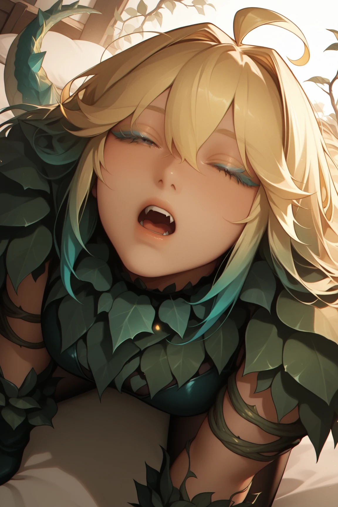 ((best quality)), ((masterpiece)), (detailed), 1girl, off-shoulder sweater, a fairy, various different types of insect wings, NSFW,Covered with tentacles, encoiled by tentacles, Tentacles around the body, many tentacles, captured by tentacles, bound by tentacles, trapped by tentacles, Fine details,Tentacled,Tied with tentacles, roaming tentacles, drooling,Crying,horrified expression, panic, fight for survival, Detailed body,Full limbs,NSFW, being pulled into a flower, wild environment, jungle, terrifying floral environment, horrific nature, predatory flora, fairy catcher, fairy trapper, fairy catcher plant, fairy trapper plant, fairy catcher flower, fairy trapper flower