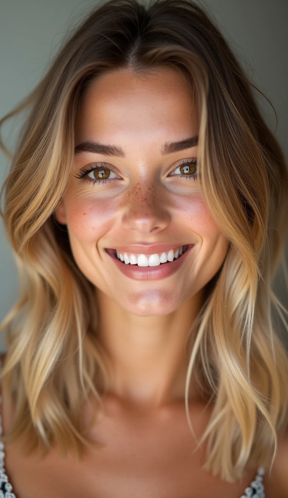 Blonde woman with natural makeup selfie natural
