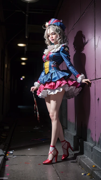 1girl,clown nose,blue eyes,jester cap,balloon,party,blood on wall,blood on floor,full body,
BREAK masterpiece,best quality,(photorealistic,8k,4k),