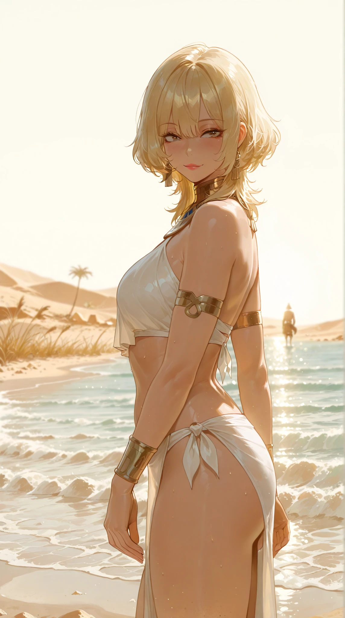 All intricate details: "(MahabharataPunkAI, ((see through, short clearswimsuit)), tan skin, beautiful, Egypt style, egypt girl, cute, 1 girl view, ((+18)),random angle shot)"