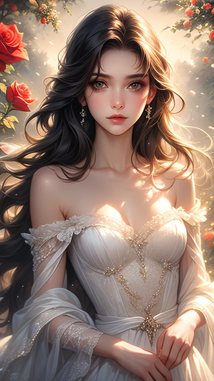 arafed woman in a dress with roses in her hair, romanticism art style, beautiful digital artwork, 🌺 cgsociety, romanticism portrait, exquisite digital illustration, fantasy art behance, stunning digital illustration, beautiful digital illustration, ethereal beauty, fantasy art style, beautiful fantasy art, gorgeous digital art, inspired by Yanjun Cheng, elegant digital painting, as seen on artgerm, artgerm julie bell beeple, stanley artgerm lau, artgerm and ben lo, portrait , artgerm on artstation pixiv, posing for photoshoot, beautiful sexy and beautiful and attractive, wide angle photography