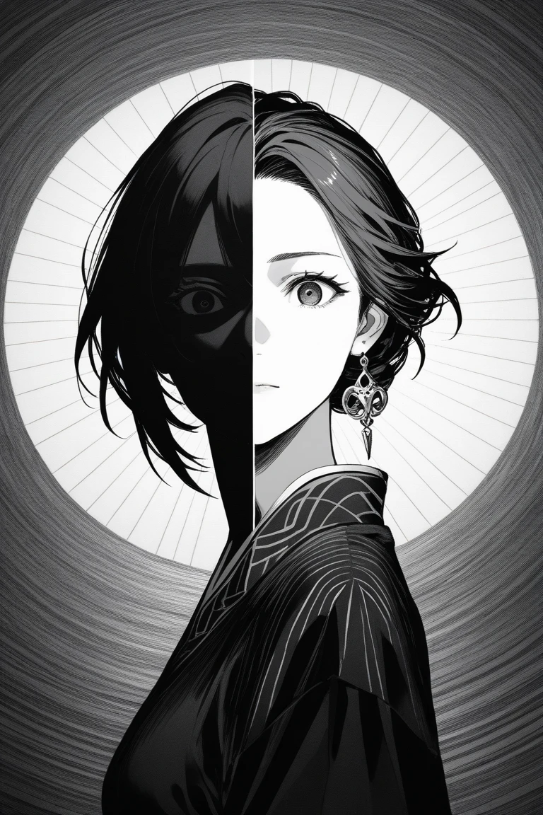 a japanese highschool stident standing in middle tokyo, junji ito style drawing
