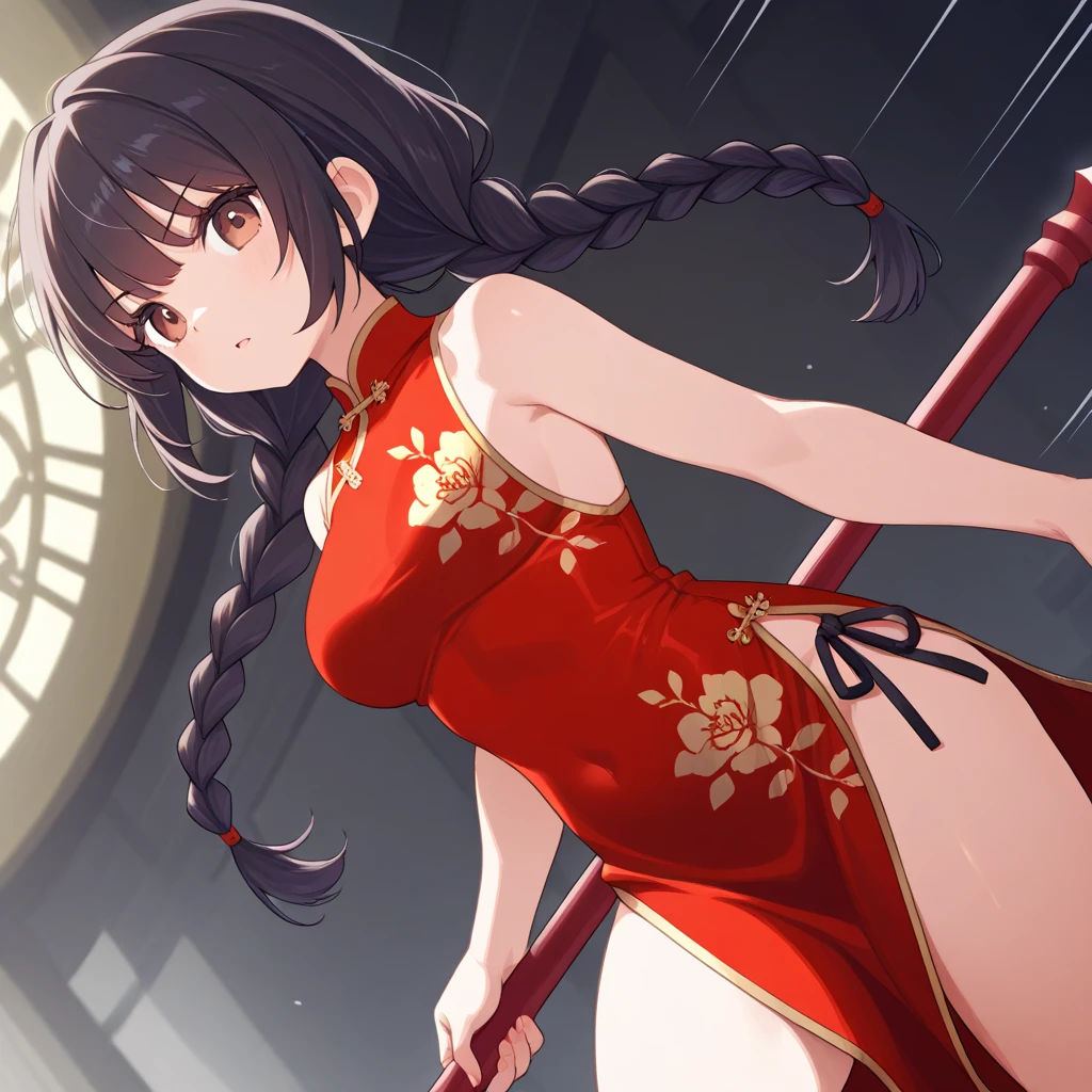 masterpiece, best quality,alone,(()),((blush)), ((tears)), ((Shy)),((gag)),((High heel)),((cheongsam)), ((((whole body)))),((arms_behind_Back)),((legs together)), ((Bondage)),((chaili))