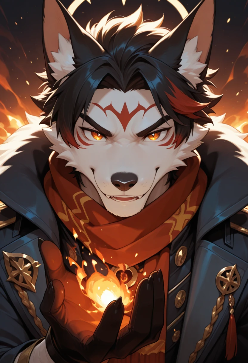 Red Wolf，The whites of the eyes are black，Pupil red，许多只Red Wolf的插图,８equal,Lights and reflections, heavily clouded, Architecture of medieval Europe, Glazed tiles,moonlight
