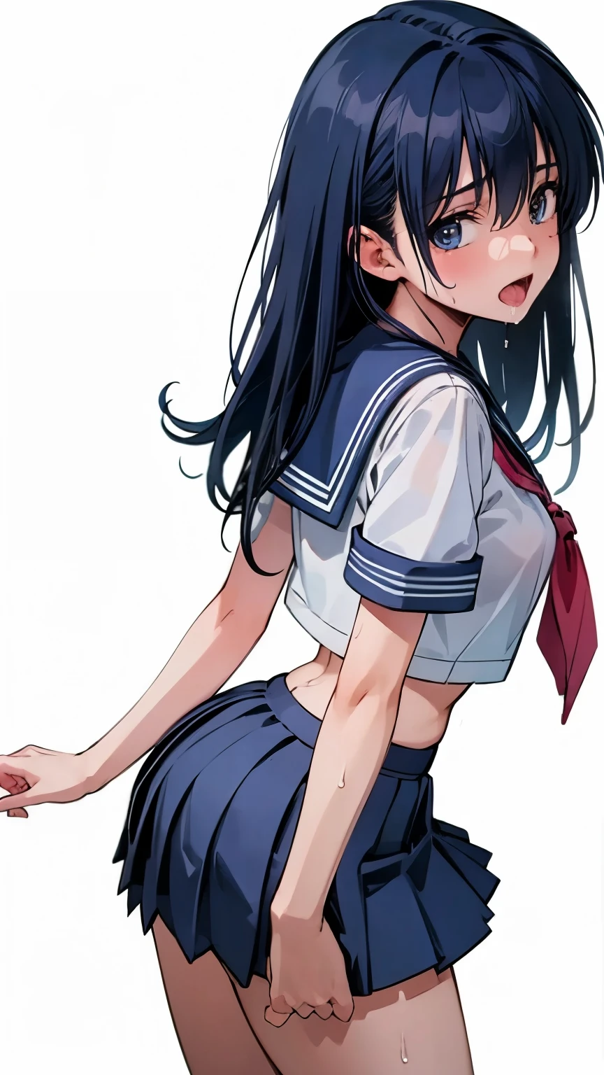 (((masterpiece))), 6k hdr, hyperRealistic, (RAW Photos), highest quality, professional lighting, ultra detailed, glowing light, Realistic skin, natural light and color, photo manipulation, altered realities, fantastical scenes, digital artistry, creative editing, striking visuals, asou yuuko, sailor, Sailor uniform, High school girl, highest quality, high resolution, 8K, ultra-realism, super detailed and realistic skin texture, Realistic skin, (Worm’s Eye View),
BREAK train standing, sailor collar, serafuku, short sleeves, long pleated skirt,
BREAK 1 girl, 18 yo, Dirty Pair yuri, Elegant mature girl, sexyposture, (Adult body), Fine skin, real looking skin, Height:158cm, body weight:42㎏, breasts:82cm, waist:58cm, hip:80cm, Ultra-fine facial texture, Realistic beautiful face, realistic beautiful eyes, very detailed eyes, beautiful fingers, Beautiful detailed eyes,
BREAK (medium breasts), ((slender body)), (((Thin thighs))), (((perky breasts))), Long legs, ((small head)),
BREAK ((beautiful dark blue hair)), (((Long hair))), ((straight hair)), (silky hair), ((asymmetrical bangs)), ((hair between eyes)), ((46 points oblique bangs)), ((beautiful dark navy eyes)), natural makeup,
BREAK bra visible through clothes, black bra,(bra visible through clothes:1.0), (bra:1.0),
BREAK wariza, ((arched back)),(turning face away), ((fucked silly)), open mouth, ((narrow eyes)), saliva stains, ((sweating face)), ((steam)),(((breath))), (glossy skin), ((sweating skin)), ((wet hair)), ((droplets of sweat)),