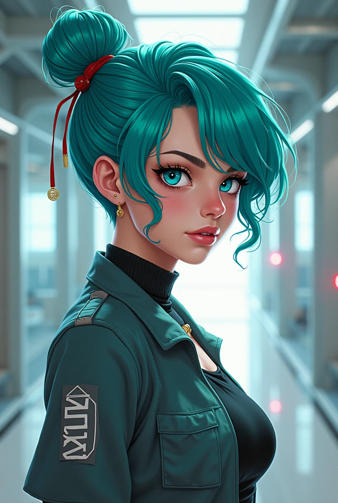 ((Best Quality)), ((Masterpiece)), ((Realistic)) and ultra-detailed photography of a 1nerdy girl with goth and neon colors. She has ((blue hair)), wears a army jacket and exudes a vibe ((beautiful and aesthetic)), sexy, underboobs, hot