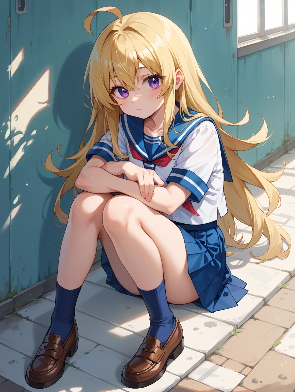 One person!!、Baby Face、Innocent face、human、Smiling 6 year old girl、Long Hair、Blonde!、With bangs、small、1st grade elementary school students、Big eyes、barefoot、black eye、cute、Are thin、凄くsmall胸、身長のsmall、体のsmall、Short legs、、Are standing、School、Schoolの制服、Short sleeve、Bare Skin