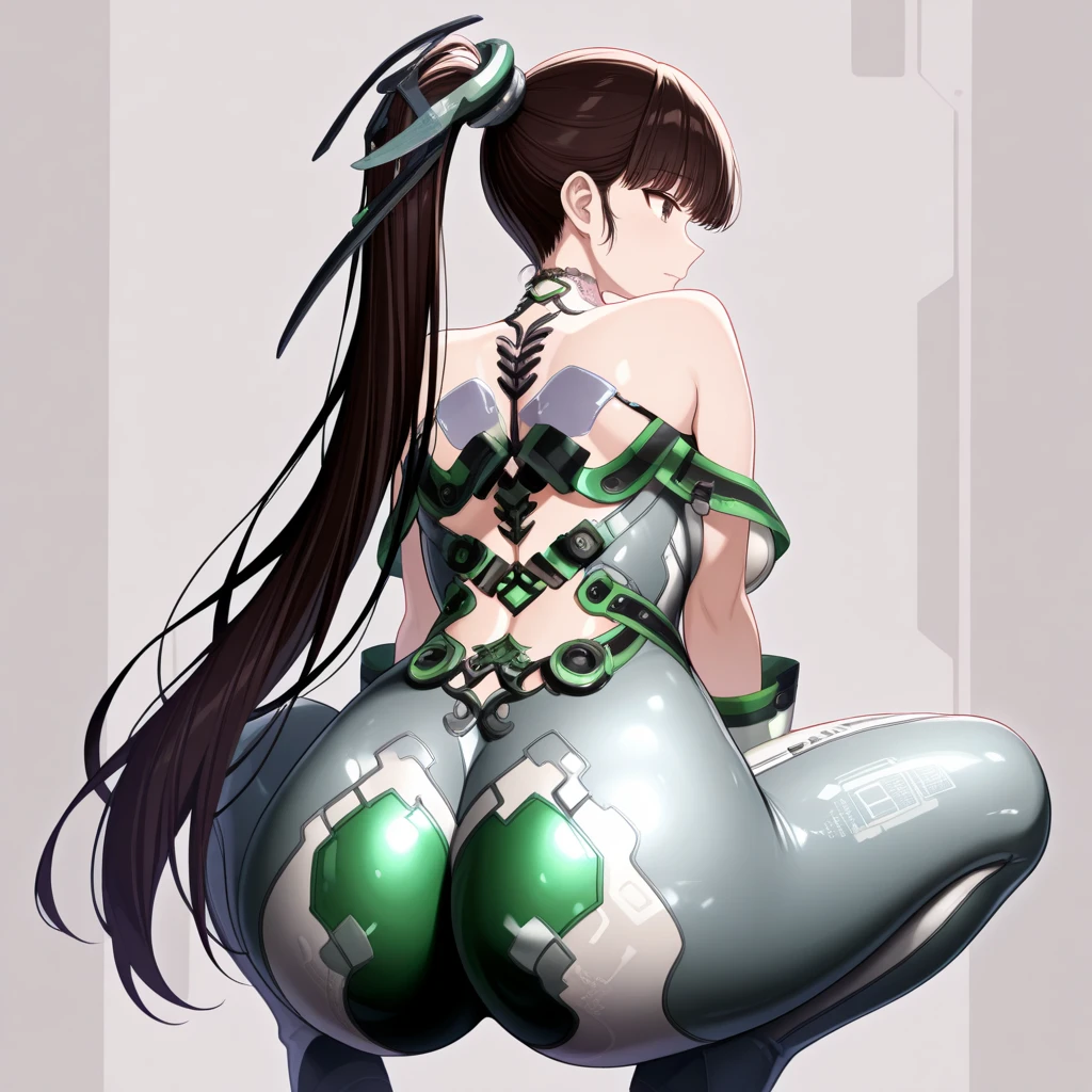 masterpiece, best quality, highres, aatsubone, long hair, one side up, hair ribbon, pink ribbon, brown eyes, turtleneck, elbow gloves, white gloves, fishnets, outdoors, cowboy shot, crying face, NUDE, Butt, Sole, barefoot, 1girl, 独奏,pussy