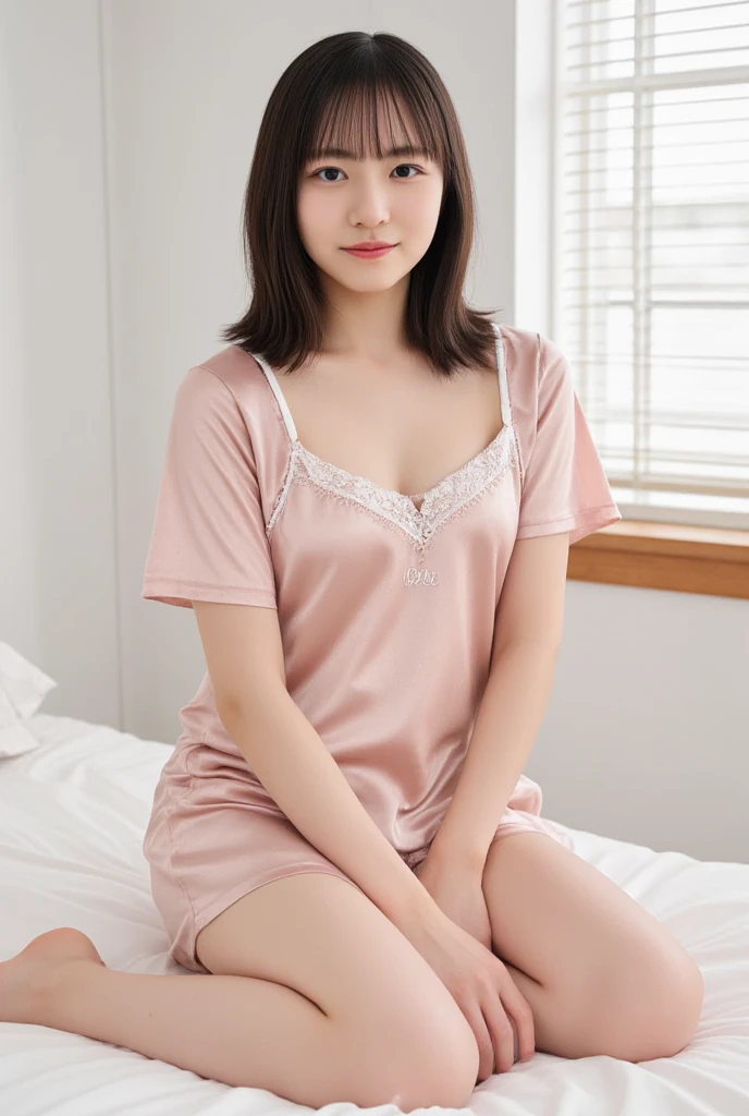 (best quality,realistic,ultra-detailed),a two sexy and slim 18-year-old French brunette woman in short sleeve nurse uniform, visible legs, sur un lit