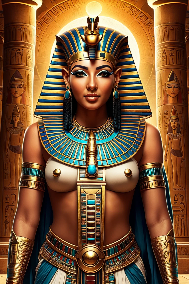 A full body of a crystallized woman. , HD photography, ultra-realistic, King Tut, 4k, hyper-realistic, sharp texture, color