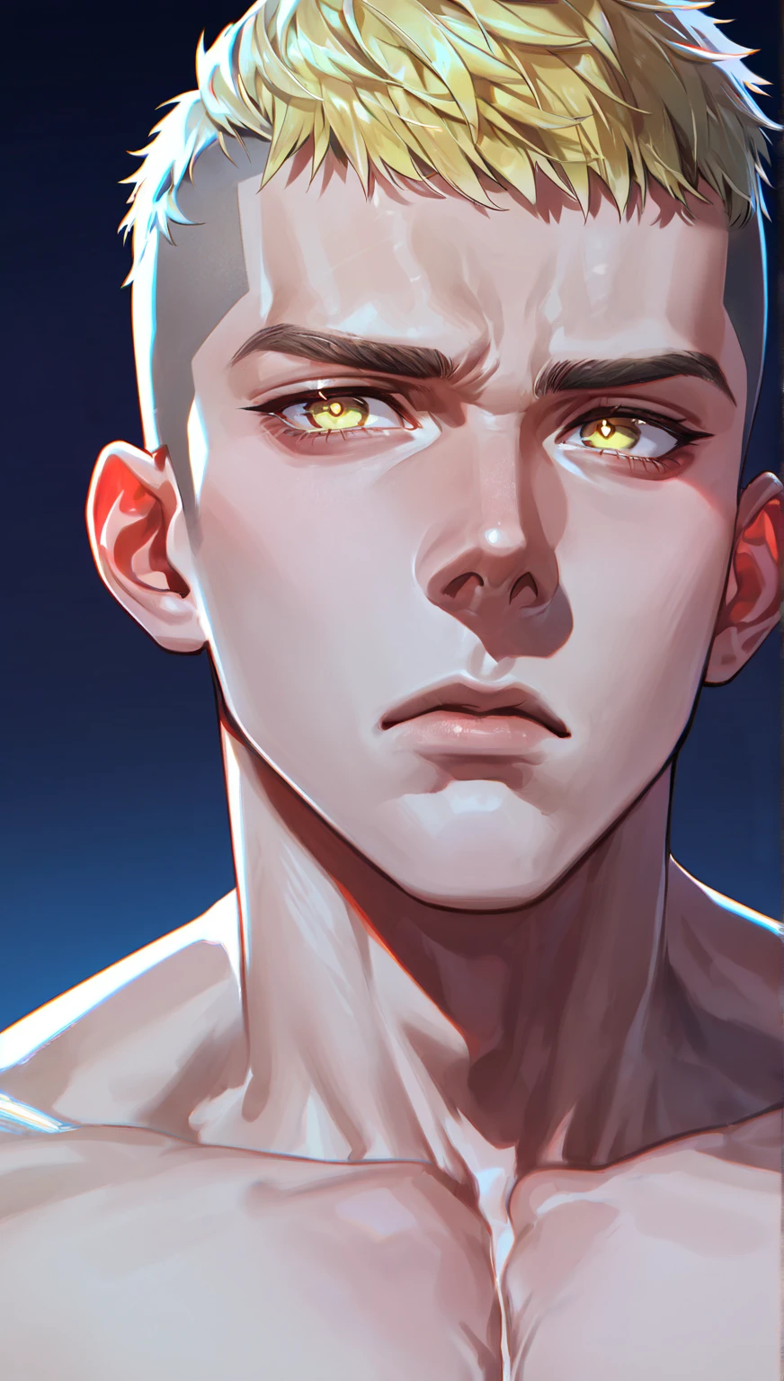 extremely detailed 8k wallpaper), intricate, richly detailed, A skinhead man, 21, with an iced skin, a luminous snow tattoo on his head. --auto --s2