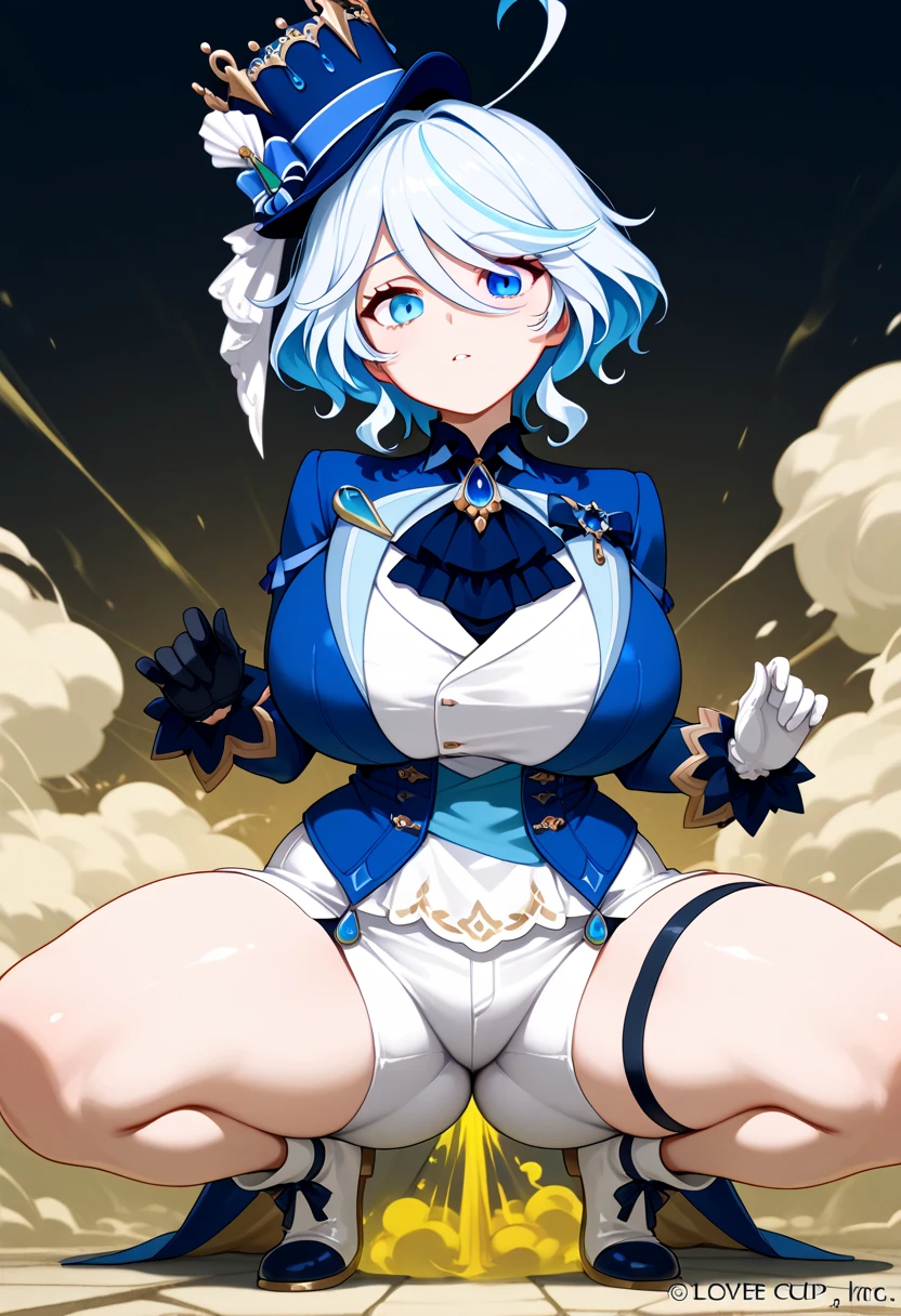 best quality, masterpiece, highres, solo, {paimon_genshin:1.15}, (white_hair), halo, hair_ornament, blue_eyes, hair_between_eyes, short_hair, bangs, open_mouth, blush, smile, cape, 1girl, dress, long_sleeves, looking_at_viewer, scarf, white_dress, (big tits), exposed belly