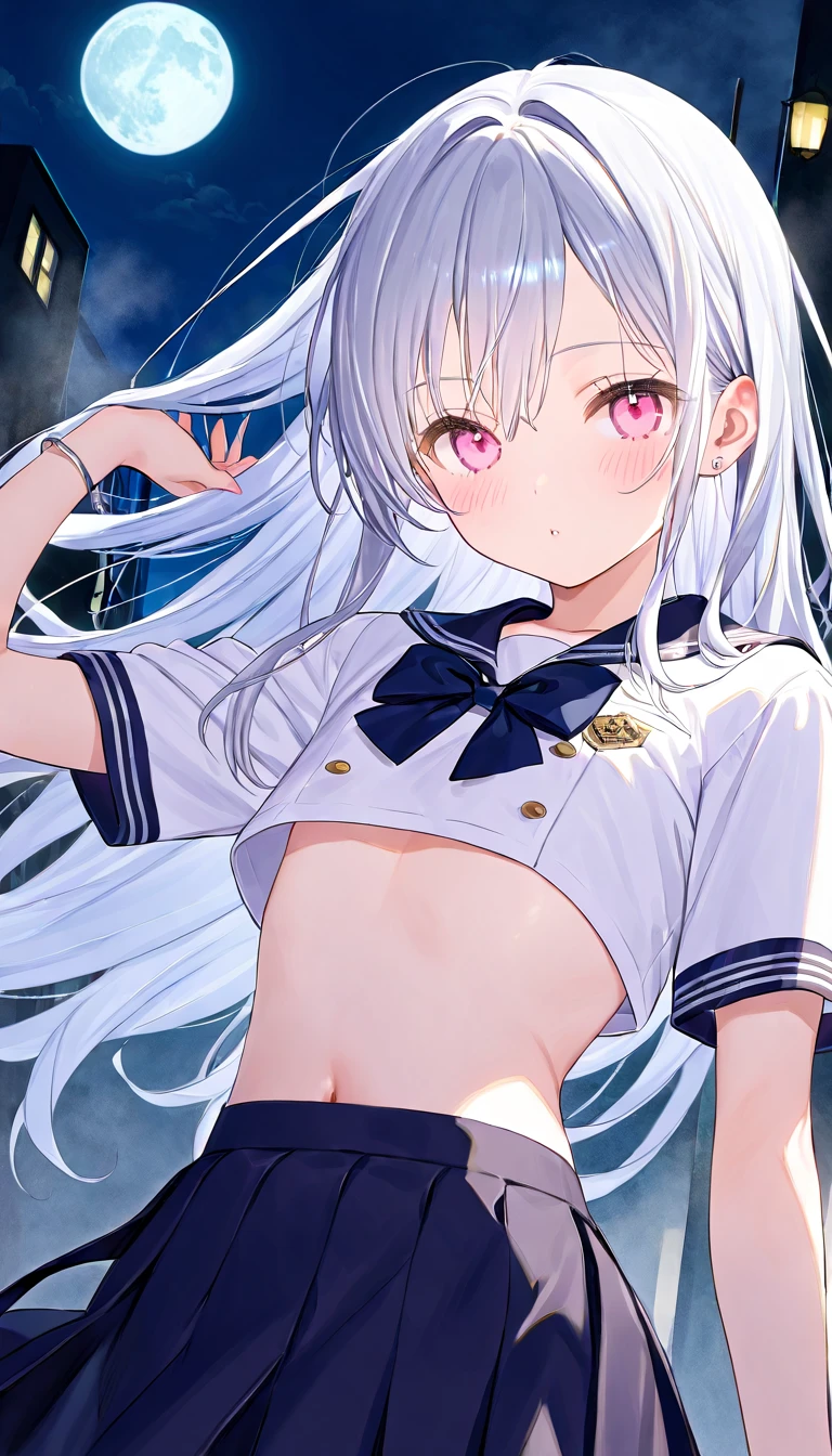best quality, ultra precision, one girl, cute, little girl, young, boyish, childish, small breasts, silver hair, cat ears, blue eyes, beautiful eyes, girl, ecstasy, sailor collar, estrus, metestrus, start to undress, naughty mood, bare, she loves you, sexy, lost virgin, virgin, blush, beautiful skin, big bow on chest naked