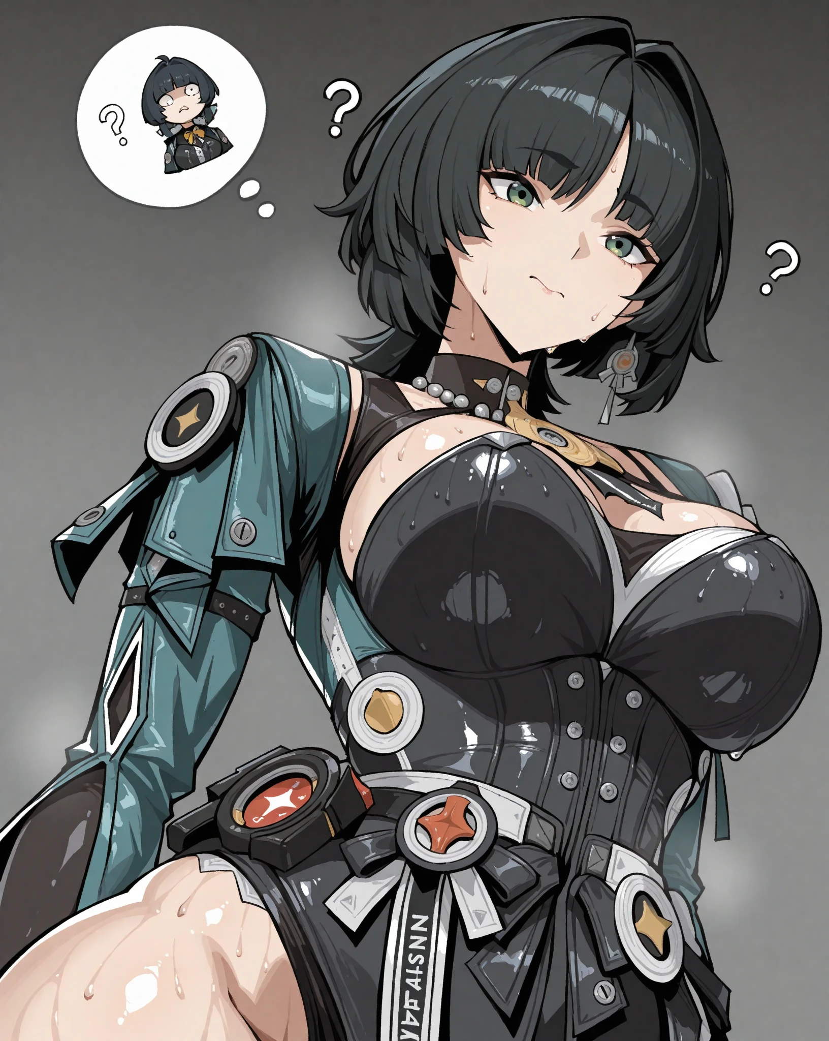 (score_9)、(score_8_up)、Rating:Blatant、、source_anime、(Round Breasts:1.5)、Nipples are hidden、(Pussy is peeking、Pussy:1)、(Large Breasts:1.8)、(Narrow waist、Thin Hips:1.2)、(No underwear:1.3)、BlueMary、short hair、blue eyes、pants、Crop top、turtleneck、belt、necklace、Fingerless gloves、Sideboob、Torn clothes、Grin、Big Mouth、