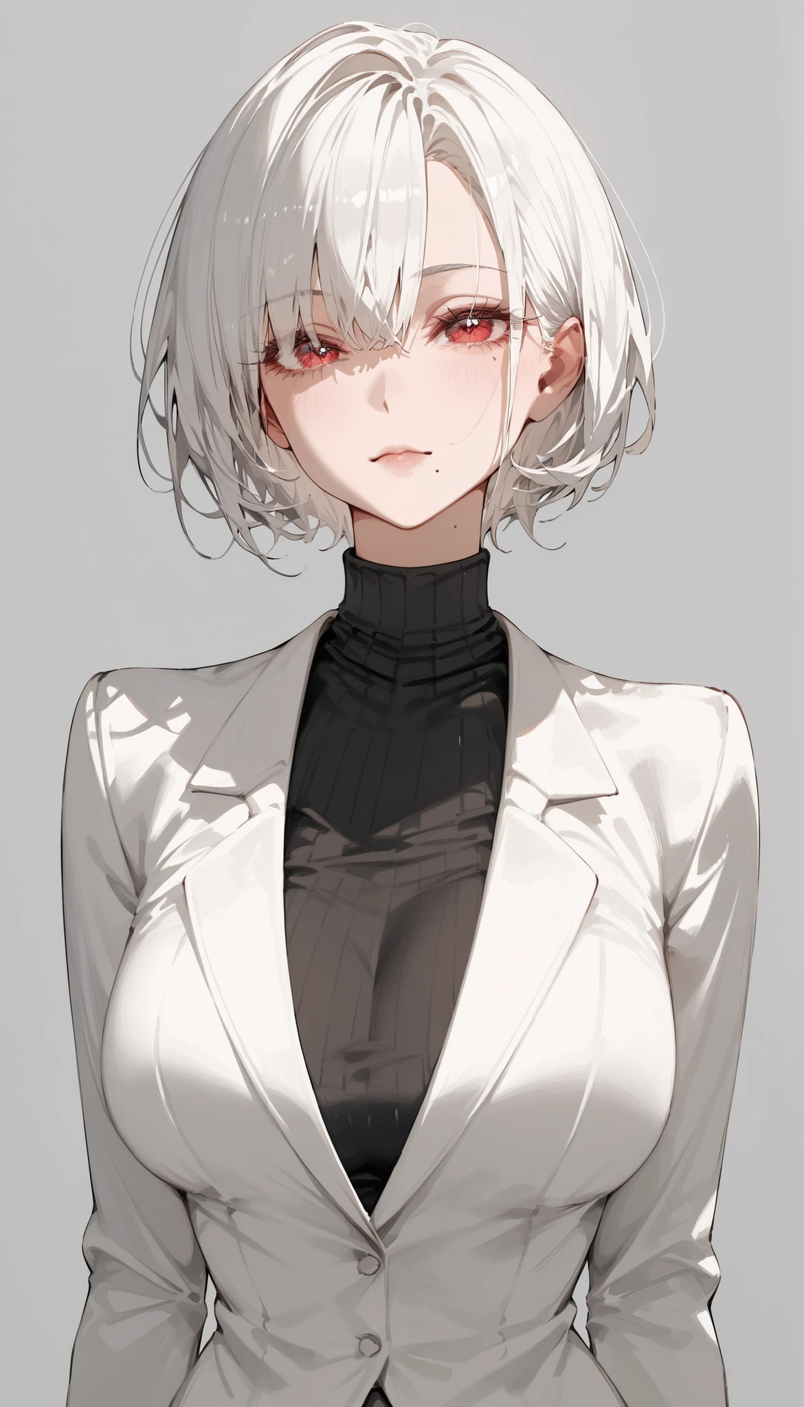 kk, melhor qualidade, mais detalhes, obra-prima, kaneki ken, 1 girl, foco feminino, solo, heterocromia, fundo preto, franja, olhos vermelhos, olho cinzento, cabelo curto, camisa, hand up, cabelo branco, camisa de colarinho, esmalte, camisa preta, Split lips, olhando para o espectador, parte superior do corpo, dentes, unhas pretas, luxo, 8k, detalhado, ray tracing, profundidade de campo, cinematic lighthing, sangue,