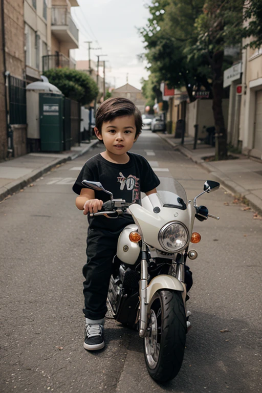 A boy looking at his motor bike ninja addition