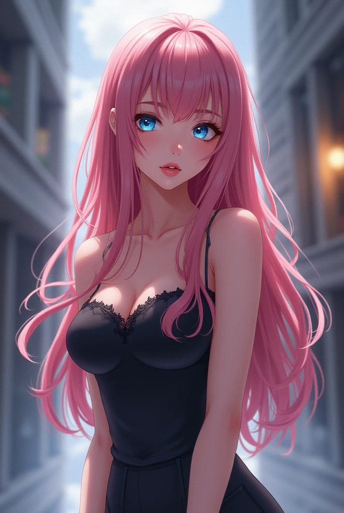 Optimal,masterpiece,High resolution,Highest quality,Hyper HD,Very detailed,Award-winning,16K,alone,(Upper Body),Correct Anatomy,Beautiful Cyberpunk Girl,Cowboy Shot、Cute Face,,Pink Hair、Long Hair、, Hairline,((Scarlet Eyes)),Long eyelashes,Drooping eye corners,White skin,Shoot from the side, ((See-through camisole:1.5)), rocket , (Because I'thin),