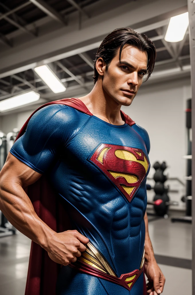 ((Masterpiece)), ((Best quality:1.2)), Hi-Res, 8K, (ultra_realistic:1.3), (photorealistic:1.4), (Instagram model, stylish:1.2), Henry Cavill is a well-known British actor For his striking features and strong physique, he has a square jaw complemented by well-defined cheekbones, his eyes are a captivating shade of blue, often expressing depth and intensity, Cavill's dark brown hair is usually styled sleekly, which It adds to its polished appearance. He possesses a tall, athletic build, characterized by broad shoulders and a well-toned physique. posing standing shirtless, full body.