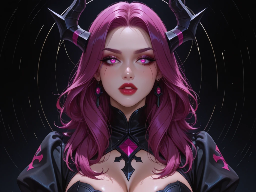 digital photography, face and bust portrait, a highly detailed photograph of a sexy sinister seductive succubus slut kneeling before me, busty, cleavage, horns, intense eye contact, (dominatrix aesthetic, barbiepunk), artistic erotica, detailed eyes, (natural skin texture, highly detailed face), best quality, masterpiece, absurdres, by holly randall, pov view [from above]