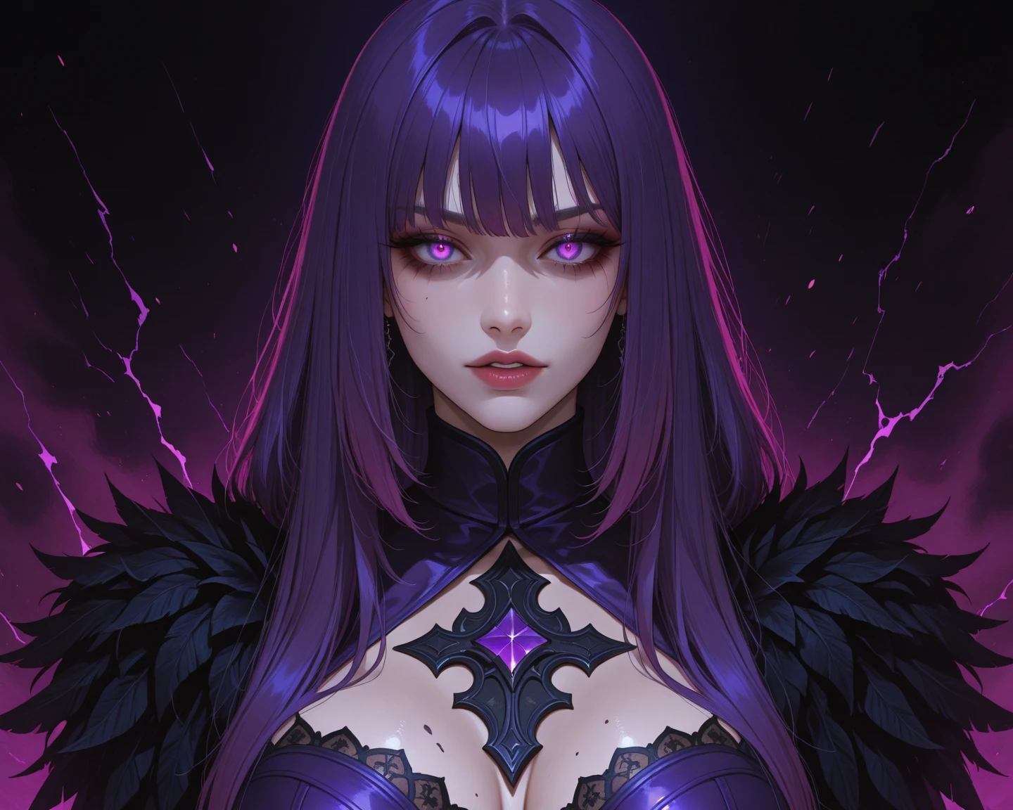 Esoteric arachnids lady, Spider Queen Elise, League of Legends, Esoteric arachnids, Combat Stance, ( body formed from metallic mauveine and metallic black liquid metallic paint twisting into a beautiful interpretation of the female figure), length, Sharp Fangs, nature, ((Complex metallic colors in the foreground)), (( Fluid Mechanics, The most beautiful smooth scale face makeup, Smirking expression)) - Dark blood, Onyxia、???? painting of a beautiful young witch, length purple hair, dark purple lips, evil, evil female, smile, Black Prom Dress, She is coming to you, close, Bright Blue Eyes, Surrounded by swirling pink smoke, Genuine, High detail, Highest quality、A beastly demon wields a vicious blade, Blood Chain, Behemoth Bones, Snake-like tentacles, Cruel Teeth, Expressions of madness, Oppressive Dungeon. 8K Vision Reveals Fear, Ultra HD detail makes monsters stand out, Grotesque shadows dance, The creature whispers, Stifling atmosphere, Vision problems, Visible Madness. blade, evil意の閃光が輝く, reflect (Light) Beyond the Darkness, Elucidate (Sharp details) and、Add a dizzying dimension to the impending chaos.