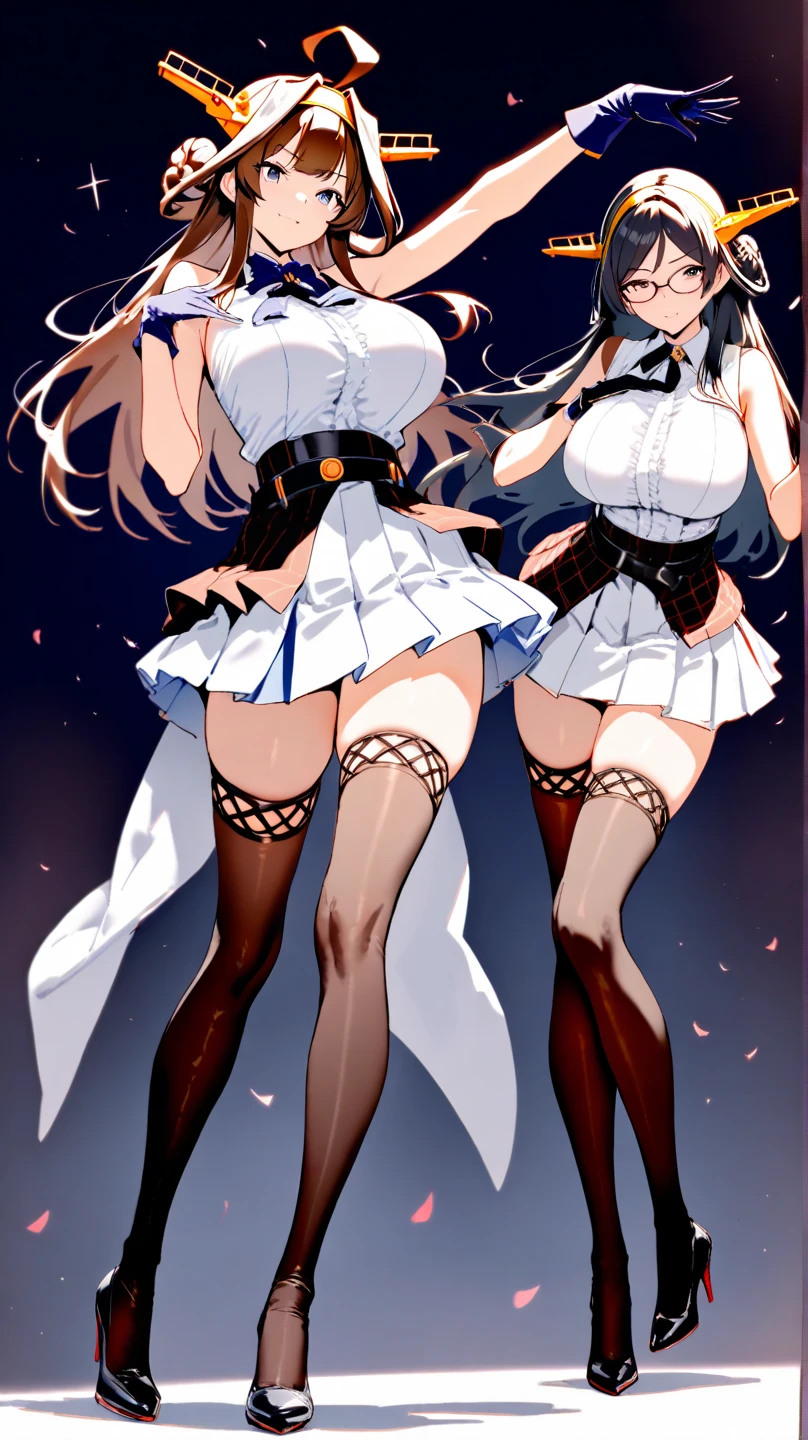 A women, long brown hair [Wavy hair at the end of the hair,], blue eyes [bright pupils 1.5] break 
White shirt[with white shirt collar], Pink coquette jacket[Zipped up half way], Space blue short, Black gloves[short gloves,cover only the wrist and middle finger], Black tights, White legs warm,Blown boots [Short]. Break 

