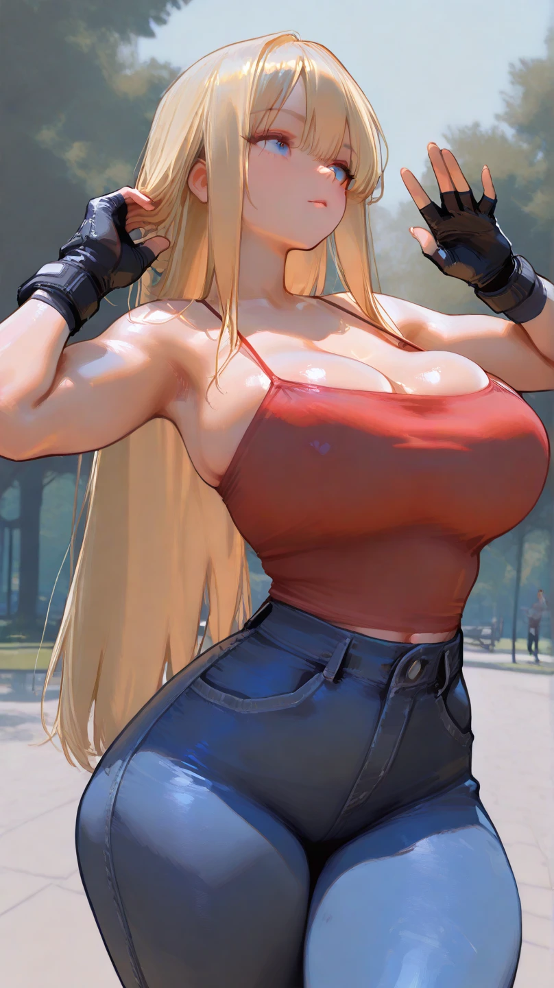 extremely long hair perfect anatomy 1 girl tall solo curvy (muscular) crop top tight pants
