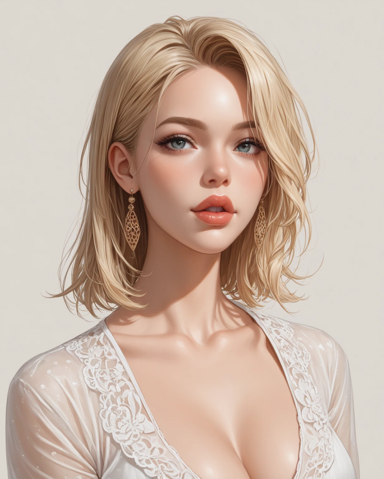 1, just, Long Hair, Small breasts, Look at the viewers, Blonde, Exposing shoulders, Brown eyes, gem, Whole body, necklace, Off the shoulder, pull, lips, Realistic, nose, Flirting on naked camera