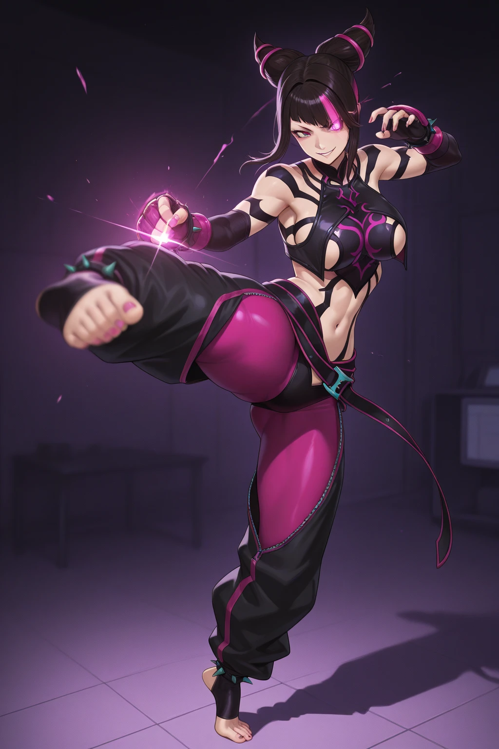 juri han pose, juri han from street fighter 6, full body on image, showing feet, feet focus