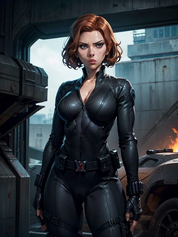 Scarlett Johansson as Black Widow in the Marvel Universe, in an urban setting, super verbose, super verbose black widow costume, high quality facial study, whole body, super quality for competition, (perfectbody: 1.1), (short and wavy hair: 1.2), all-body, pose casual, Linda pose, huge and beautiful breasts, Kate Upton boobs, (extremely detailed 8k cg wallpaper), (extremely delicate and beautiful), (work of art), (best qualityer: 1.0), (ultra-high resolution: 1.0), beautiful lighting, perfect lighting, realistic shadows, [high resolution], skin detailed, super verbose (((colorfully))), digitl art, conceptual artwork sólida de engrenagem de metal, conceptual artwork de corpo inteiro, Specialized concept art with lots of details, conceptual artwork such as Ernest Halimov, conceptual artwork de jogo fps, conceptual artwork, craig mullins style, video game concept art, 4K