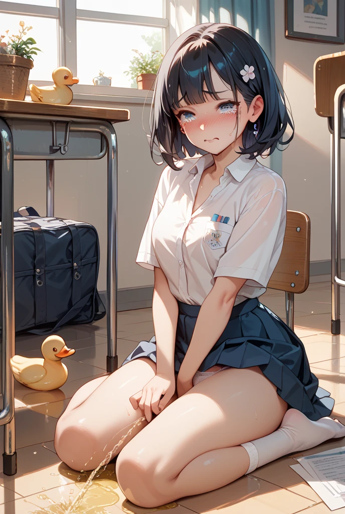 Highest quality,masterpiece,Fine pubic hair,Simple,Black Hair,Classmate,classroom,boyish,Short Hair,Nude photo shoot,Graduation Project,Nipples,Small breasts