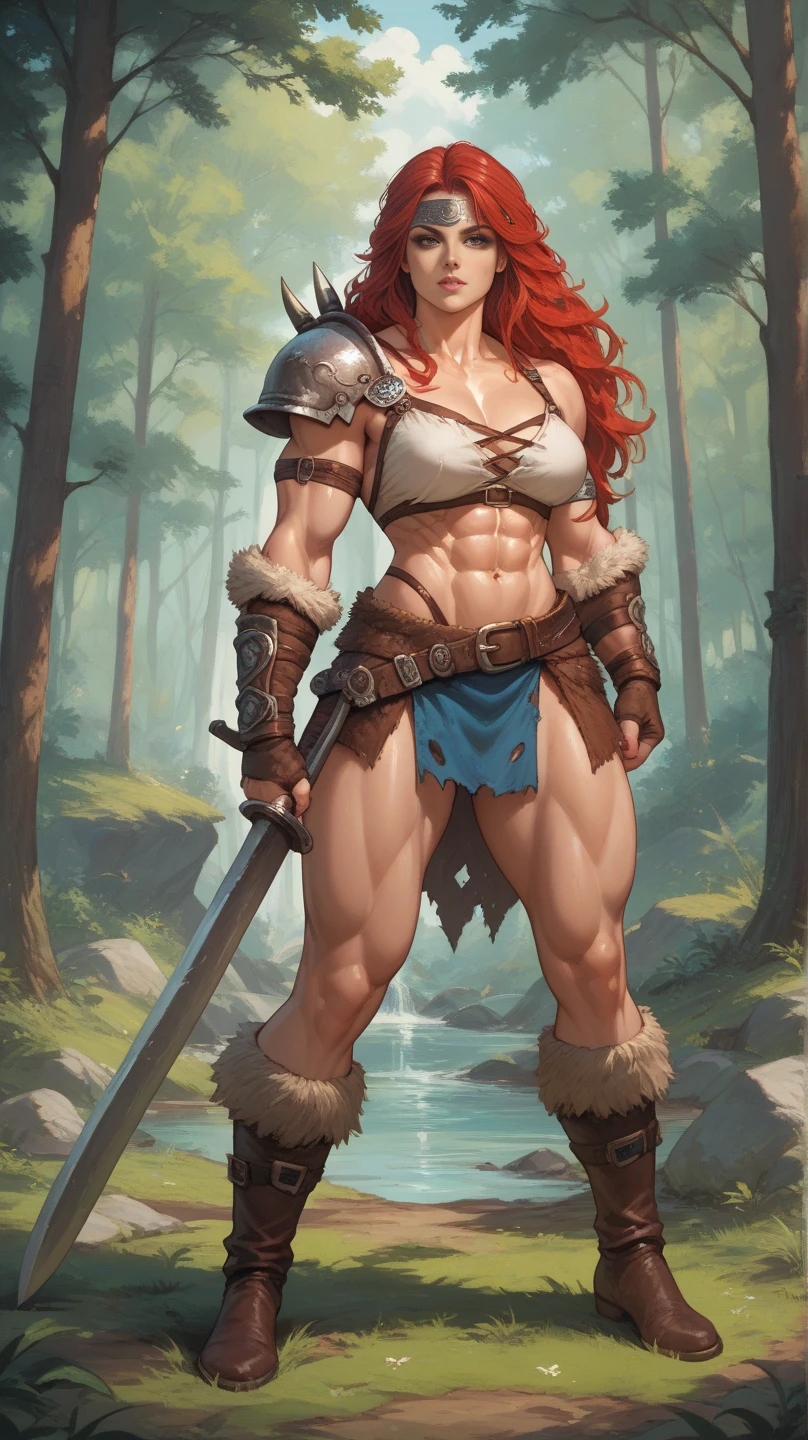 women kim possible, real redhead ,woman in short red chinese dress and gold heart-shaped necklace Female viking, (young:1.2), (muscular:1.2), fit, wearing brown furs and hides, (blue norse tattoos:1.2), blue eyes, light blue hair. Setting is a Scandinavian forest in winter, bare arms, exposed naval, (abs:1.2). Highly detailed, norse, berserker, arm muscles, leg muscles, bulky, leather straps, 8k, masterpiece