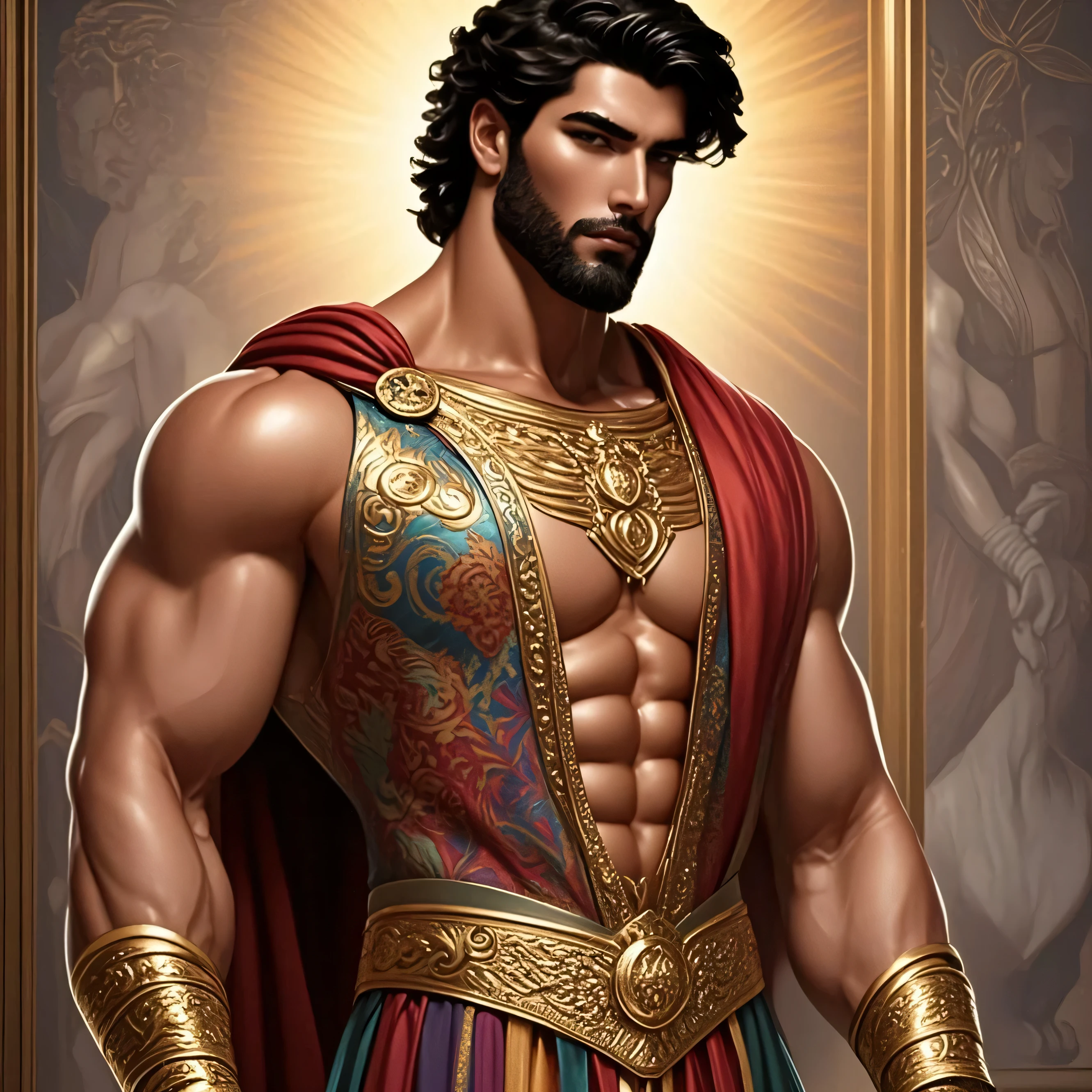 "one young male god of drama and wine, with dark brown hair and dark brown eyes, is fair-skinned, has a girl's face, is skinny but tight, wears a long loose greek male toga with leopard skin, puts on a grape vine crown, is reciting like an actor, holds a greek theatrical mask", ancient greek amphitheater, Greek mythology, mysterious atmosphere, super high quality, super hand description, HDR, photorealistic, super detail, masterpiece, 8K