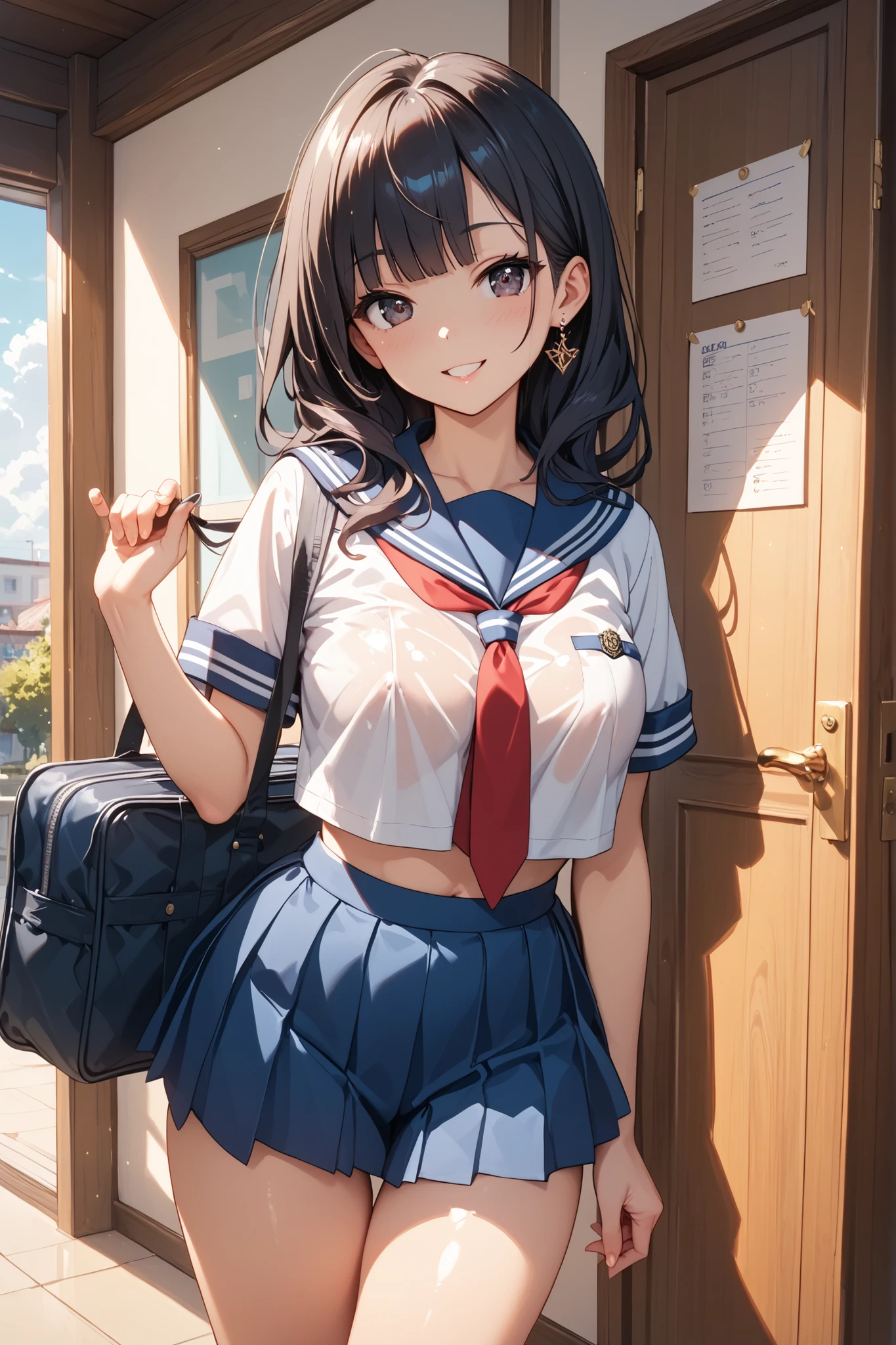 This is a locker room at a Japanese high school.、A high school girl changing clothes in the locker room is in the process of changing clothes.、I'm taking off my skirt、The upper body is in underwear、淡い水色のUnderwear is visible、R-18 、erotic manga、erotic illustration、adult doujinshi、Underwear is visible、They have pubic hair growing on their thighs.、A woman with a good amount of flesh