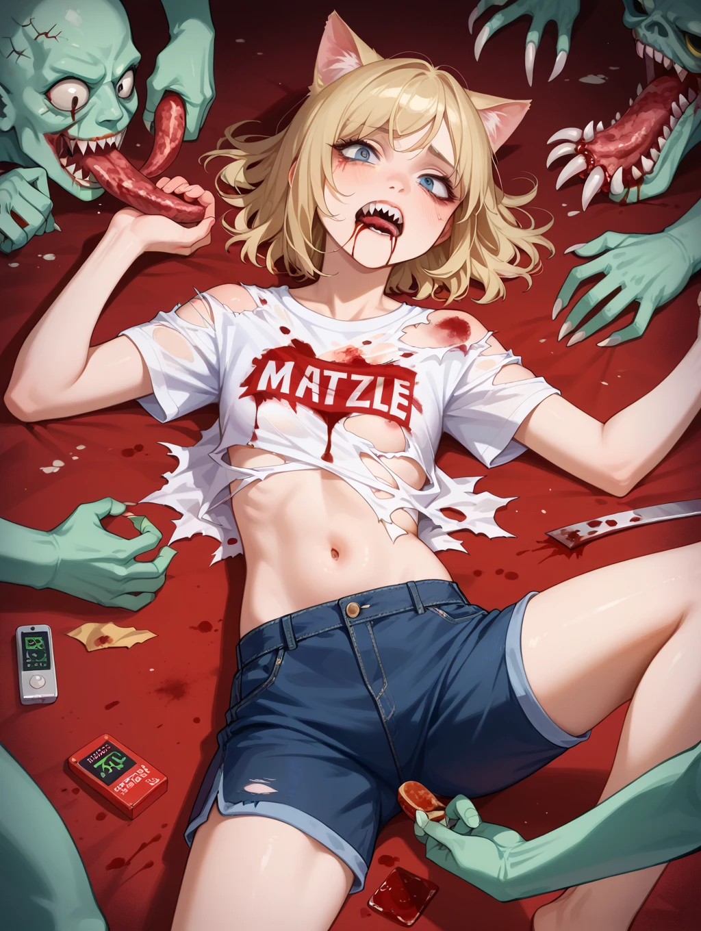alone, 1 girl,Asuka、Bedroom、on the bed、A lot of used condoms, empty can, Empty bottle, Garbage bags,lie、liar, (spread your legs:1.2),perfect anatomy, BDSM,Bondage with ropes all over the body、tied arms,Raise your hand,(slave:1.2),With cuffs,(blindfold:1.2),open your mouth、Drool、Ahegao、at the same time、Too many convulsions、after sex、in large amounts、 Overflowing from the genitals、全身にin large amounts,Bukkake