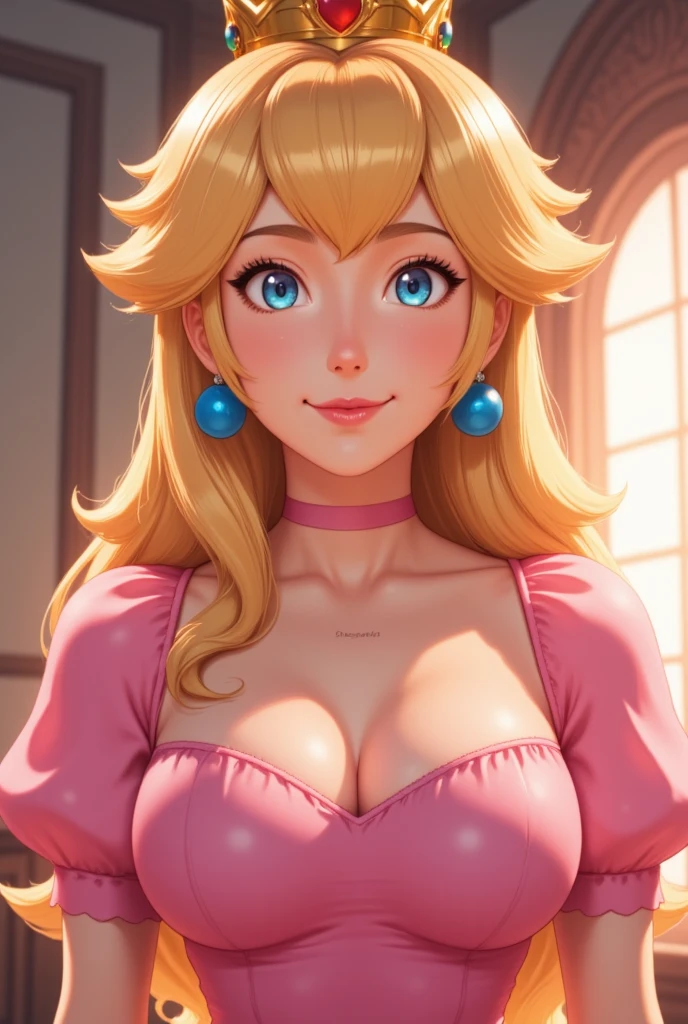 Big breasts, cute smile, (princess peach)